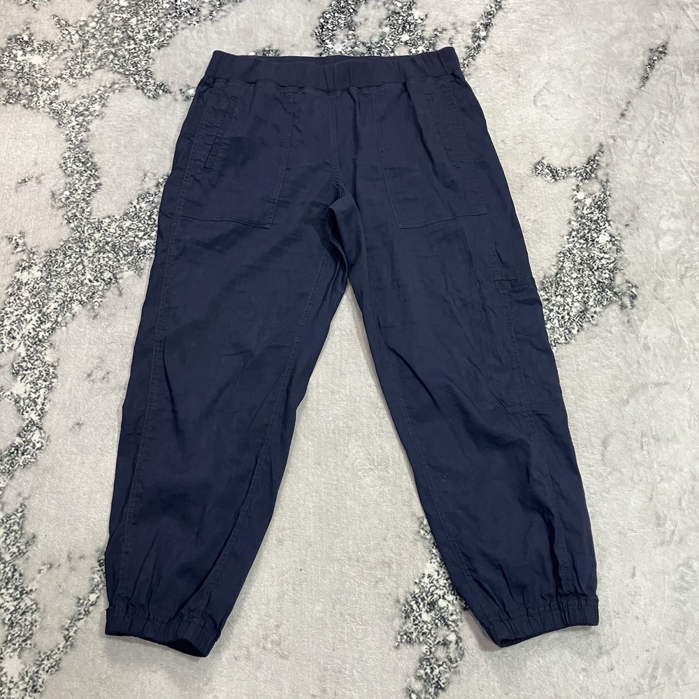 Eileen Fisher Women's Sz M Navy Blue Pull On Cargo Jogger Pants Elastic Waist